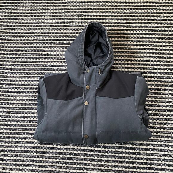 🌿Carhartt Mens Heavy Canvas Gray Black 2 Way Zip Hooded Puffer Douglas Jacket M